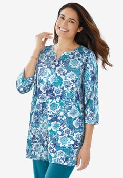 7-Day Three-Quarter Sleeve Notch-Neck Tunic