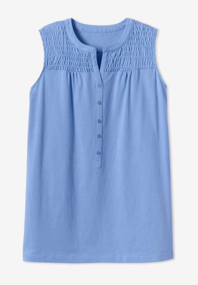Smocked Henley Tank Top image number 3