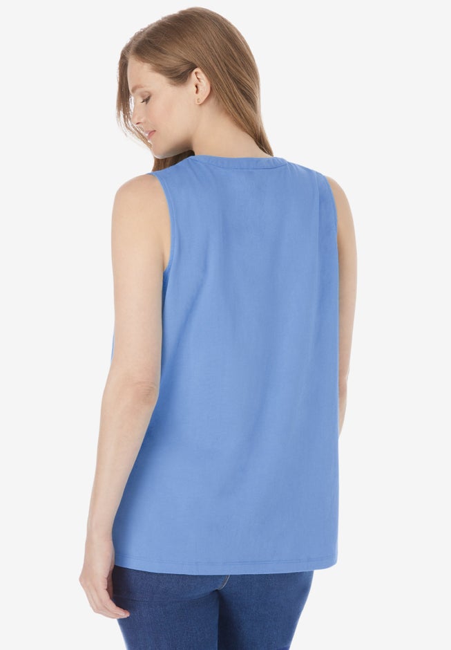 Smocked Henley Tank Top image number 1