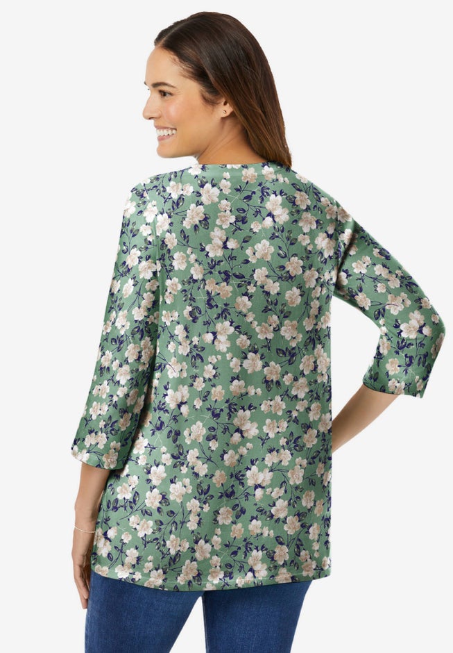 Perfect Printed Three-Quarter Sleeve V-Neck Tee image number 1