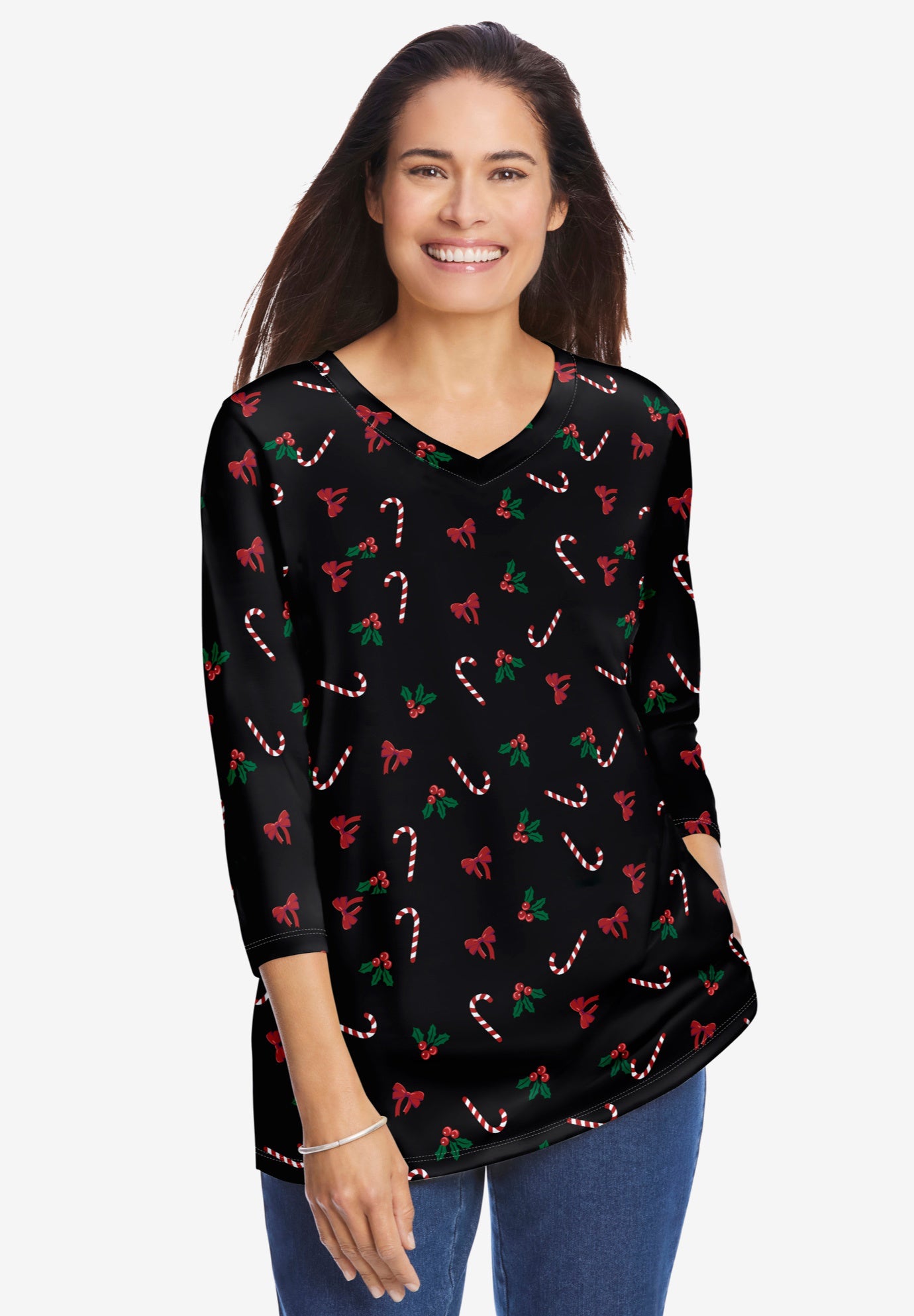 Perfect Printed Three-Quarter Sleeve V-Neck Tee image number 0