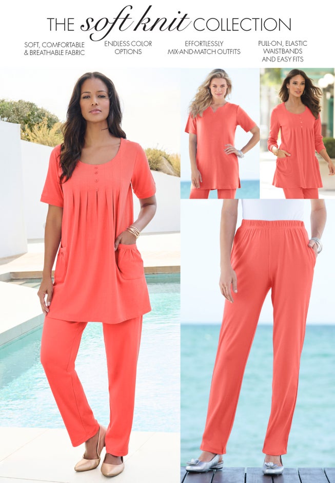 Plus Size Three-Quarter Sleeve Notch Neck Soft Knit Tunic image number 3