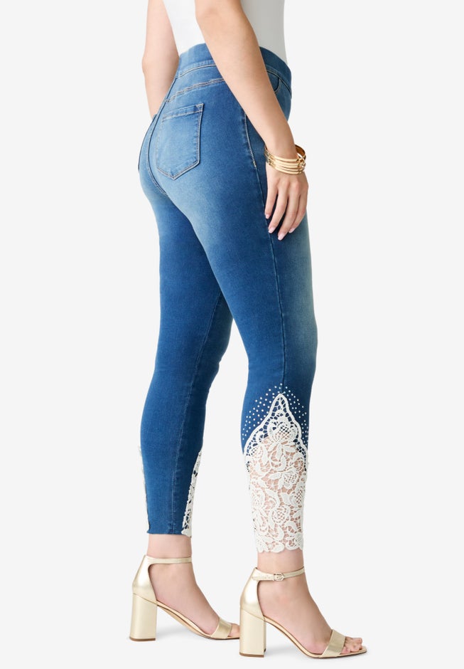Plus Size 360&deg; Stretch Lace Applique Jean image number 2