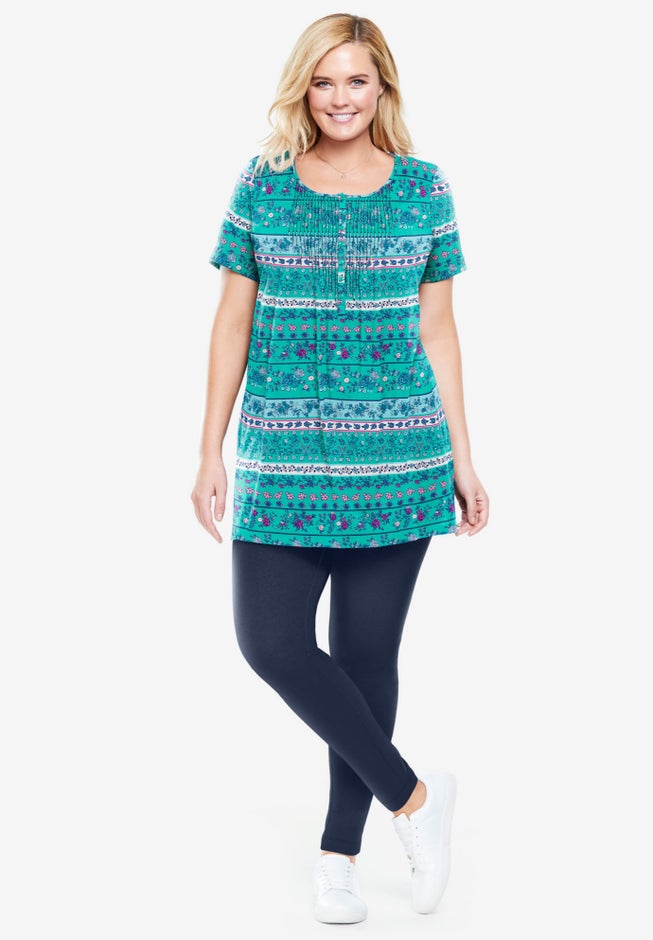 Short-Sleeve Pintucked Henley Tunic image number 6