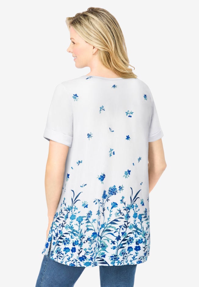 Short-Sleeve Pintucked Henley Tunic image number 2