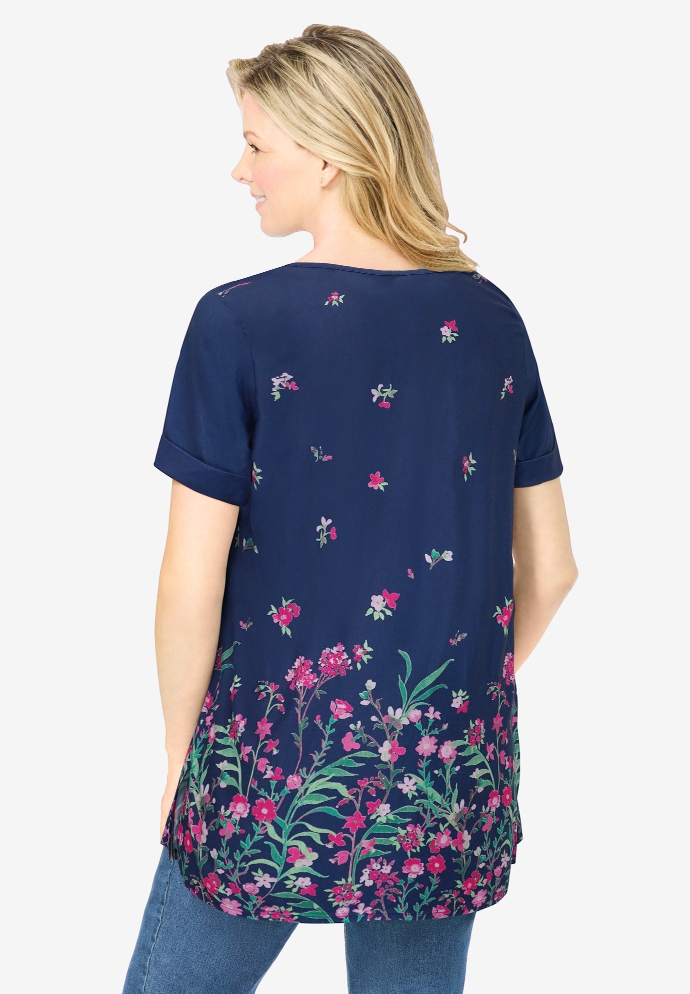 Short-Sleeve Pintucked Henley Tunic image number 1