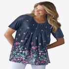 Short-Sleeve Pintucked Henley Tunic image number null