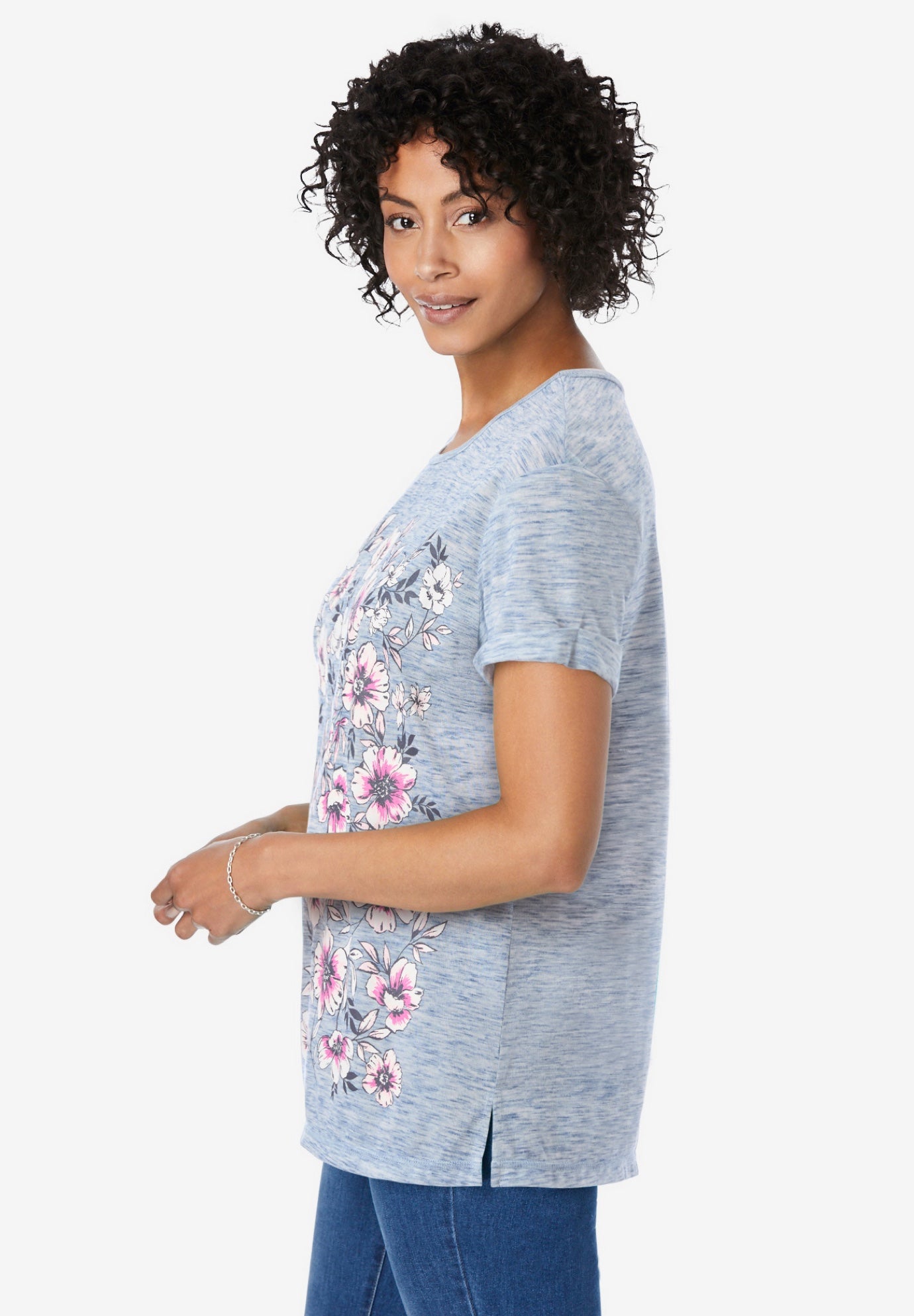 Marled Cuffed-Sleeve Tee image number 2