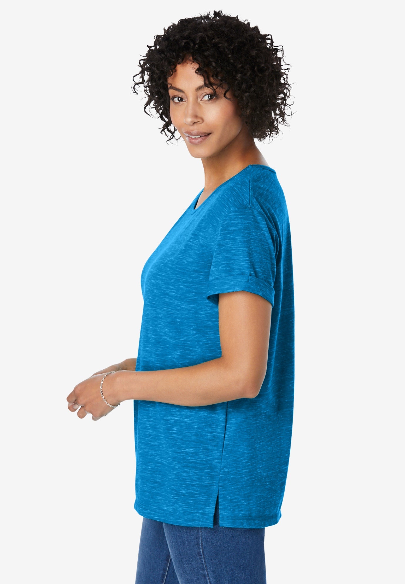 Marled Cuffed-Sleeve Tee image number 2