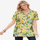 Perfect Printed Short-Sleeve Shirred V-Neck Tunic image number null
