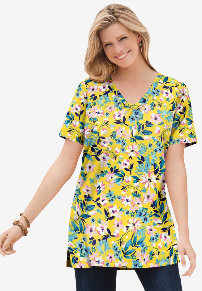 Perfect Printed Short-Sleeve Shirred V-Neck Tunic image number 2