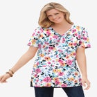 Perfect Printed Short-Sleeve Shirred V-Neck Tunic image number null