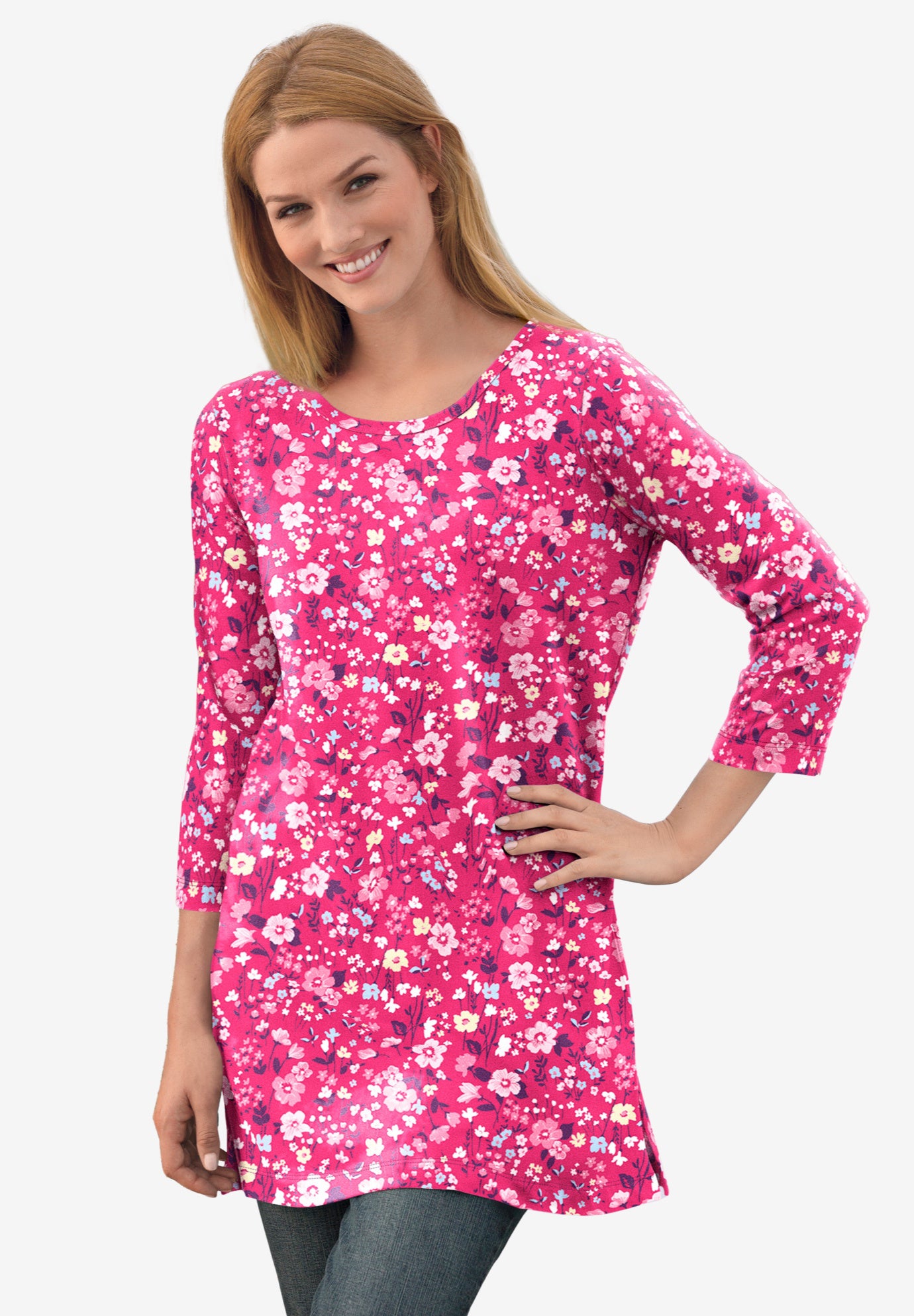 Perfect Printed Three-Quarter-Sleeve Scoopneck Tunic image number 6