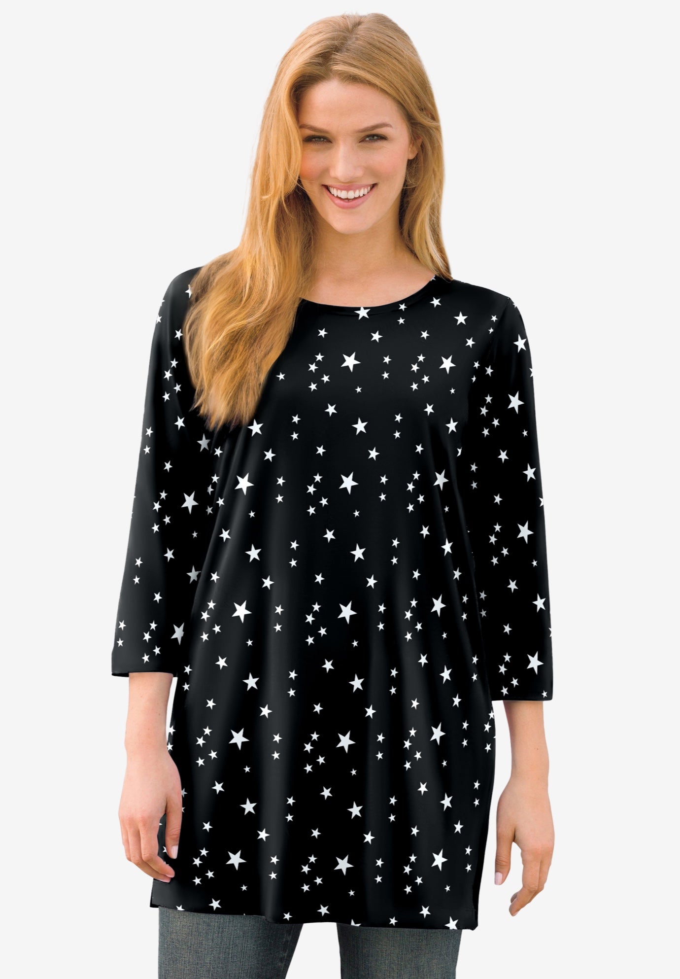 Perfect Printed Three-Quarter-Sleeve Scoopneck Tunic image number 0