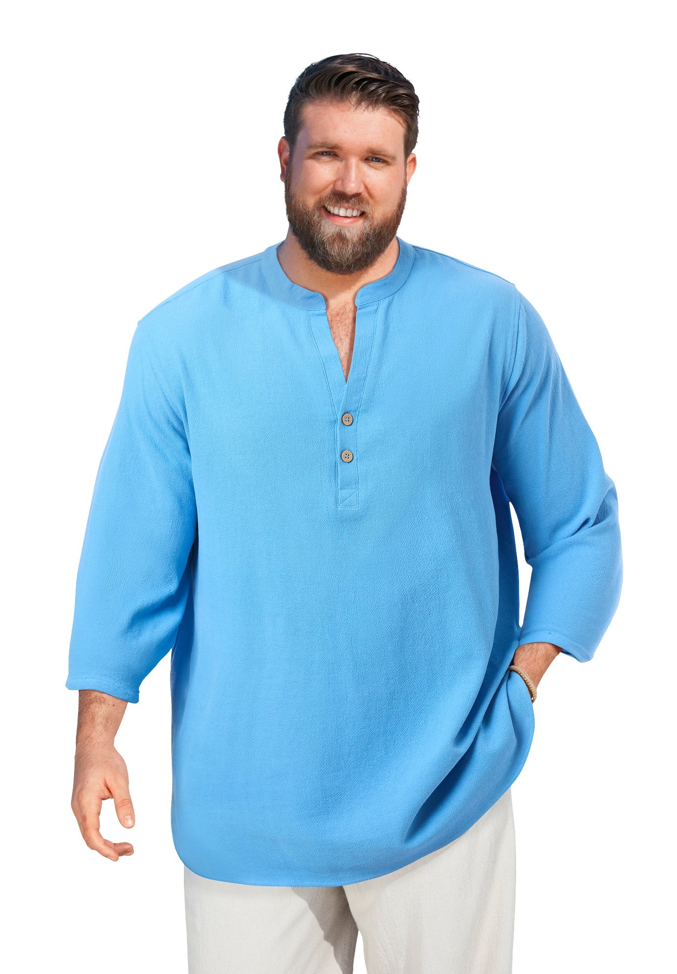 Gauze Mandarin Collar 3/4 Sleeve Shirt image number 0