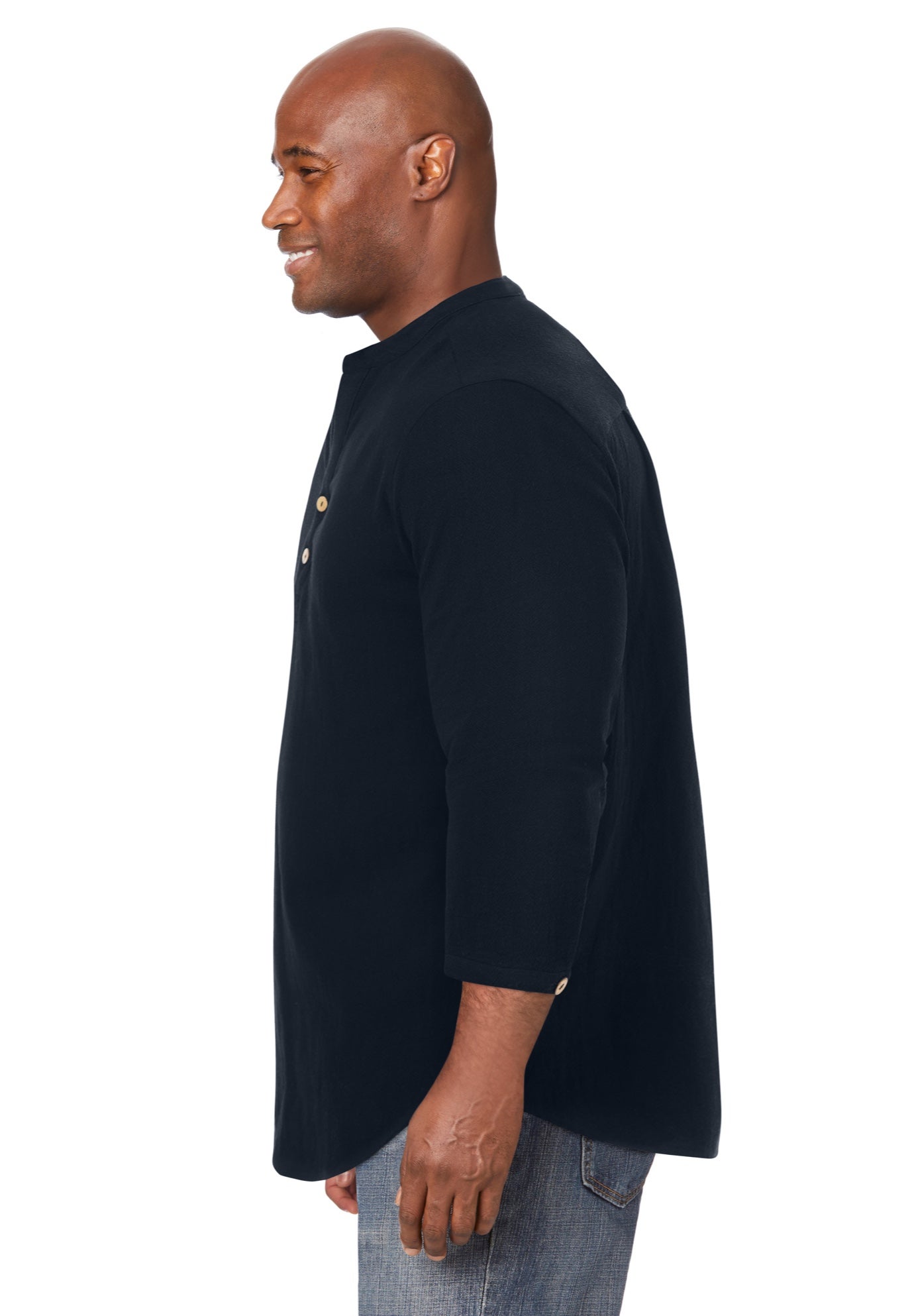 Gauze Mandarin Collar 3/4 Sleeve Shirt image number 2