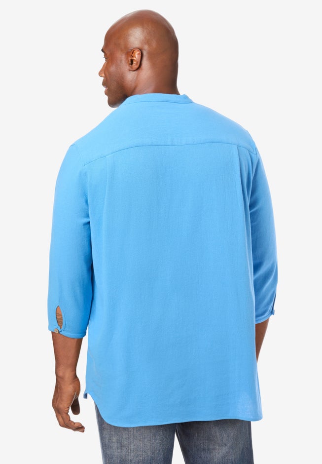 Gauze Mandarin Collar 3/4 Sleeve Shirt image number 3