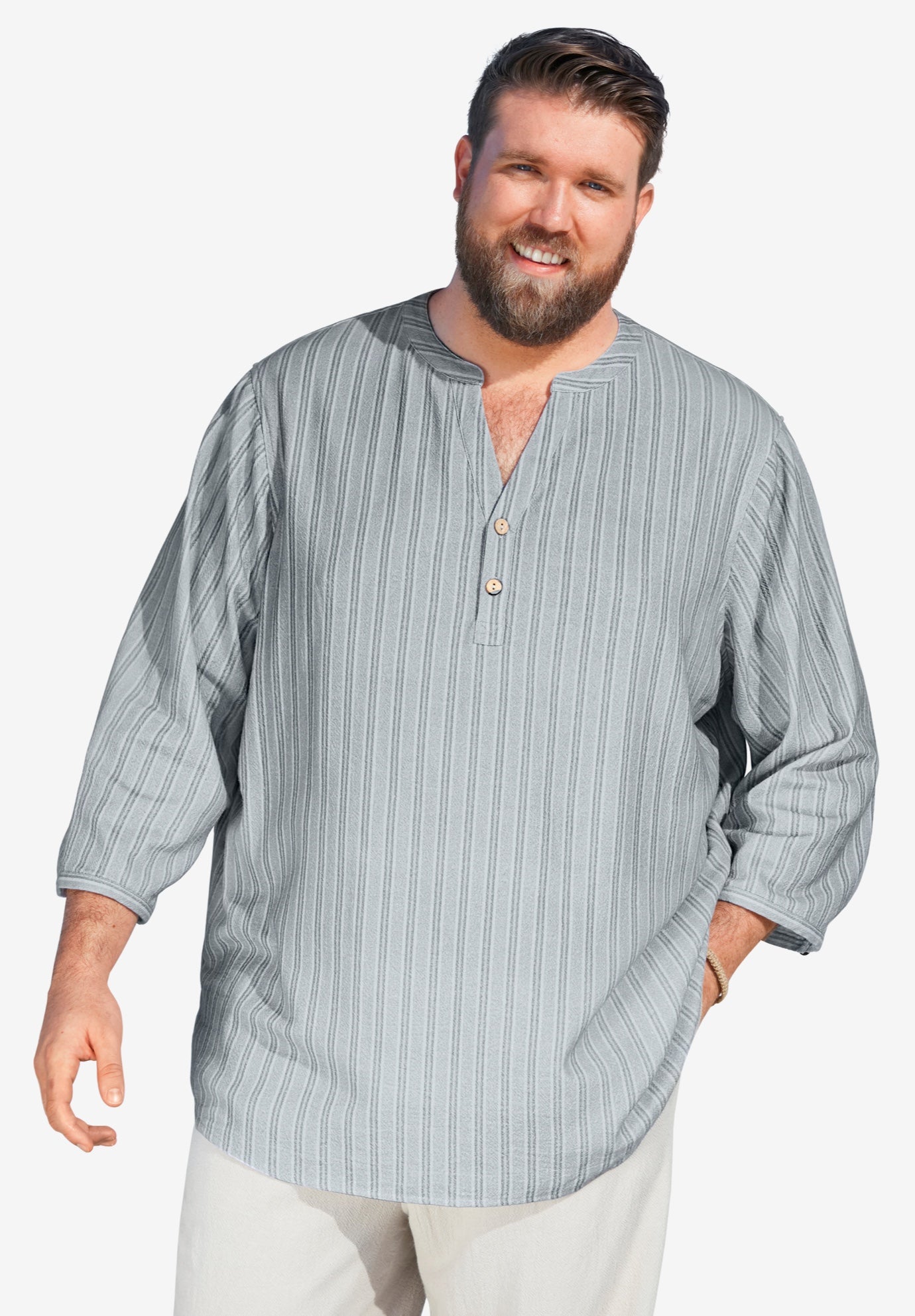 Gauze Mandarin Collar 3/4 Sleeve Shirt image number 0