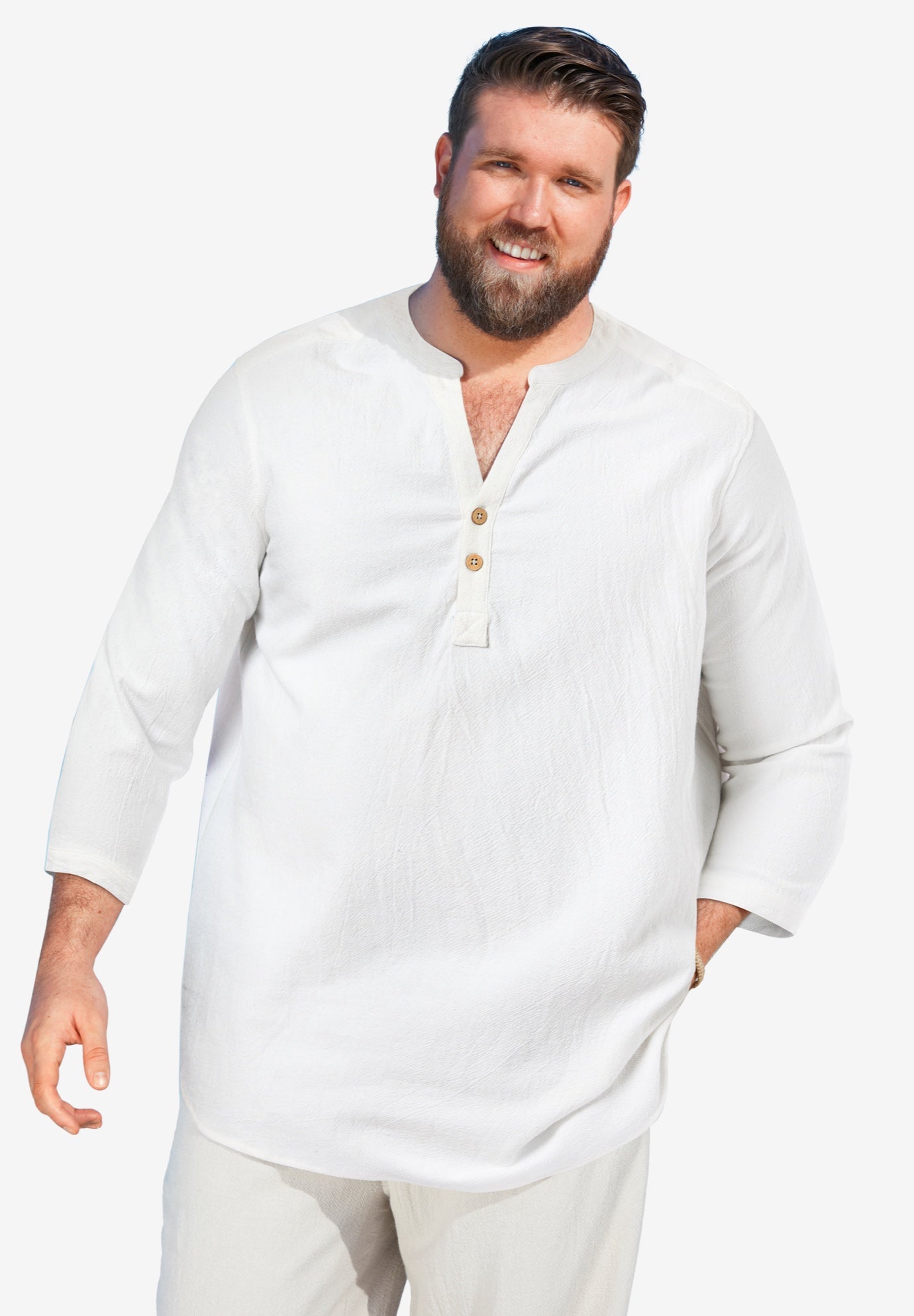 Gauze Mandarin Collar 3/4 Sleeve Shirt image number 0