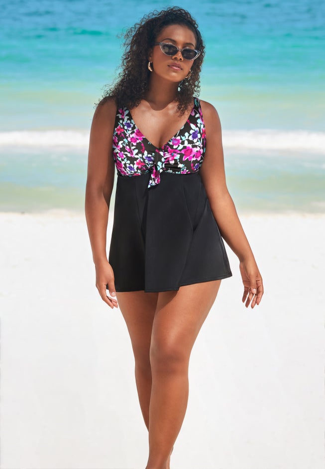 Tie Front V-Neck Swimdress image number 1