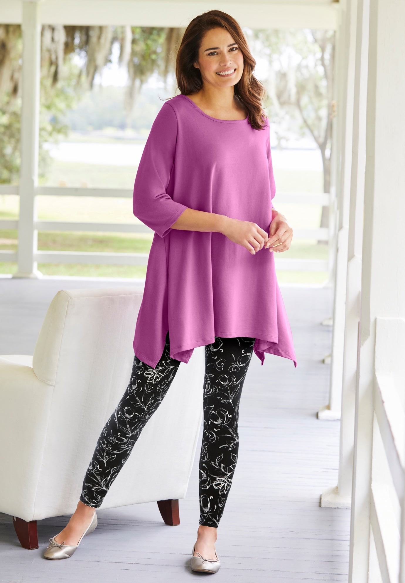 Stretch-Cotton Knit Pull-On Printed Leggings image number 0