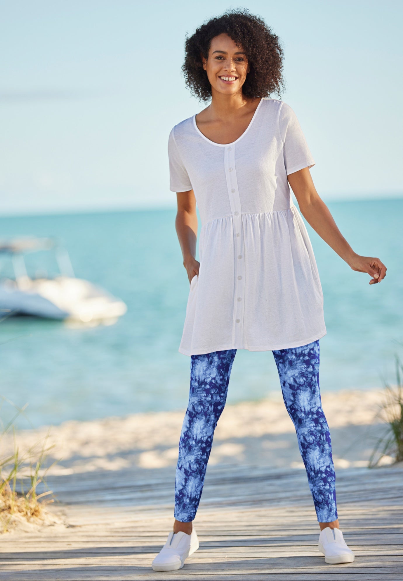 Stretch-Cotton Knit Pull-On Printed Leggings image number 0