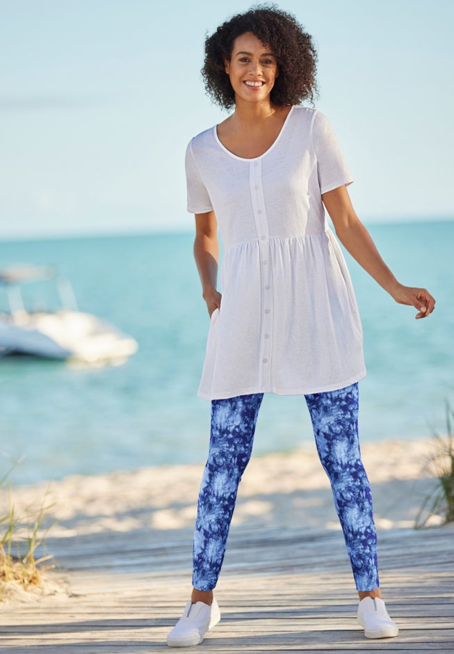 Stretch-Cotton Knit Pull-On Printed Leggings image number 1