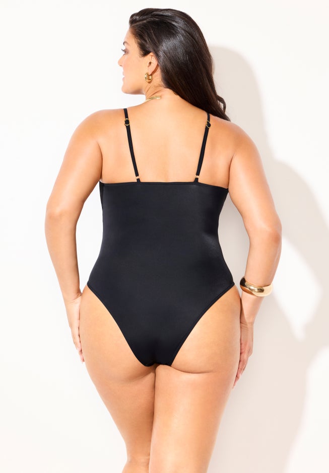 Twist-Front V-Neck One Piece Swimsuit image number 1