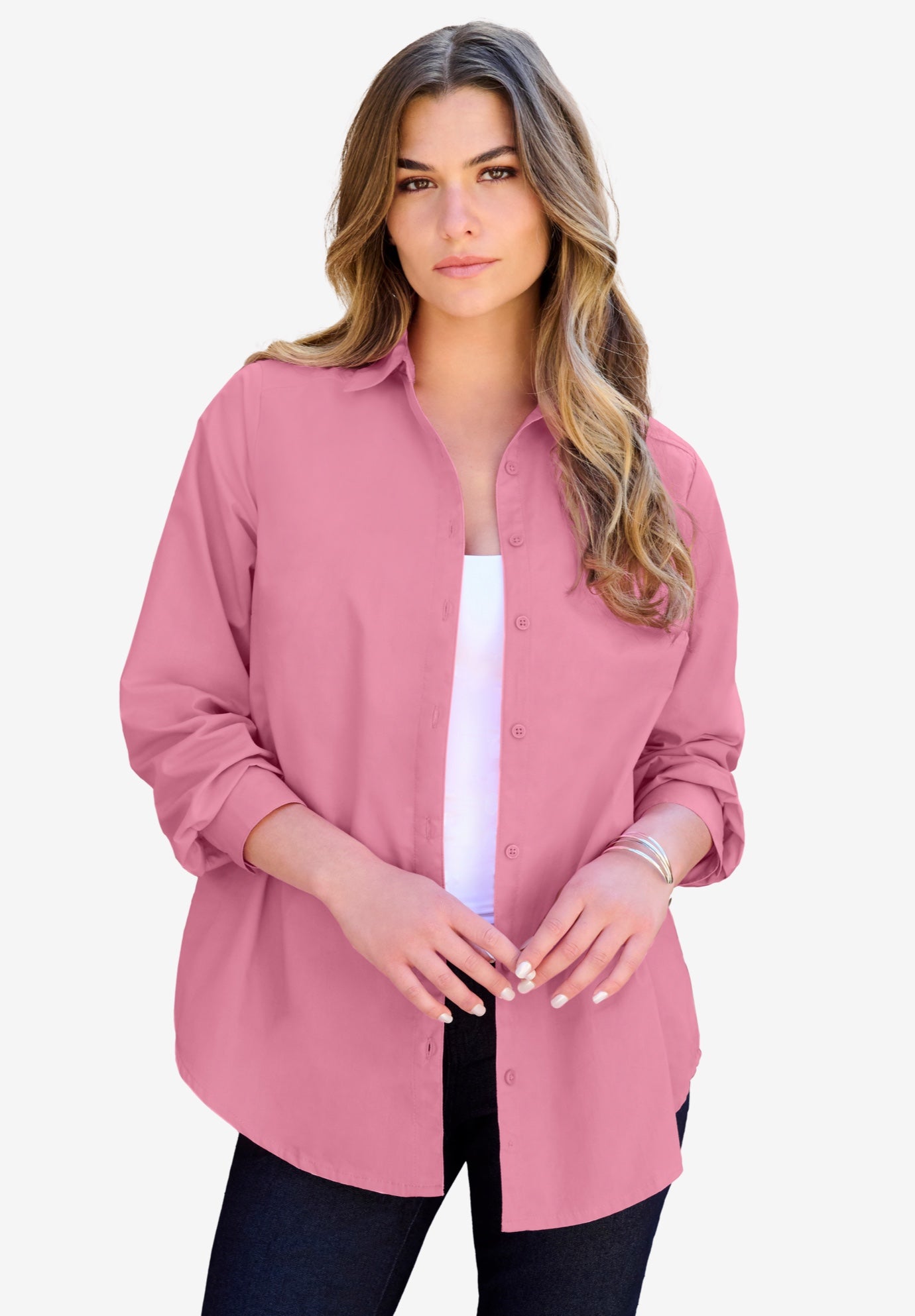 Plus Size Kate Long Sleeve Easy Cotton-Blend Button-Front Shirt image number 5