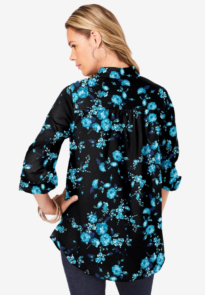 Plus Size Kate Long Sleeve Easy Cotton-Blend Button-Front Shirt image number 1