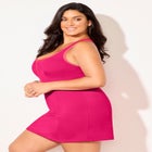 Zip-Front Contrast Trim Swimdress image number null