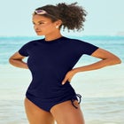 Chlorine Resistant Quick-Dry Side-Tie Short Sleeve Swim Tee Rash Guard image number null