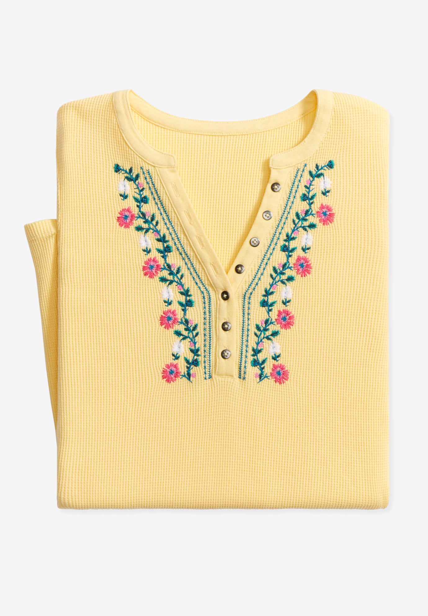 Embroidered Thermal Henley Tee image number 5