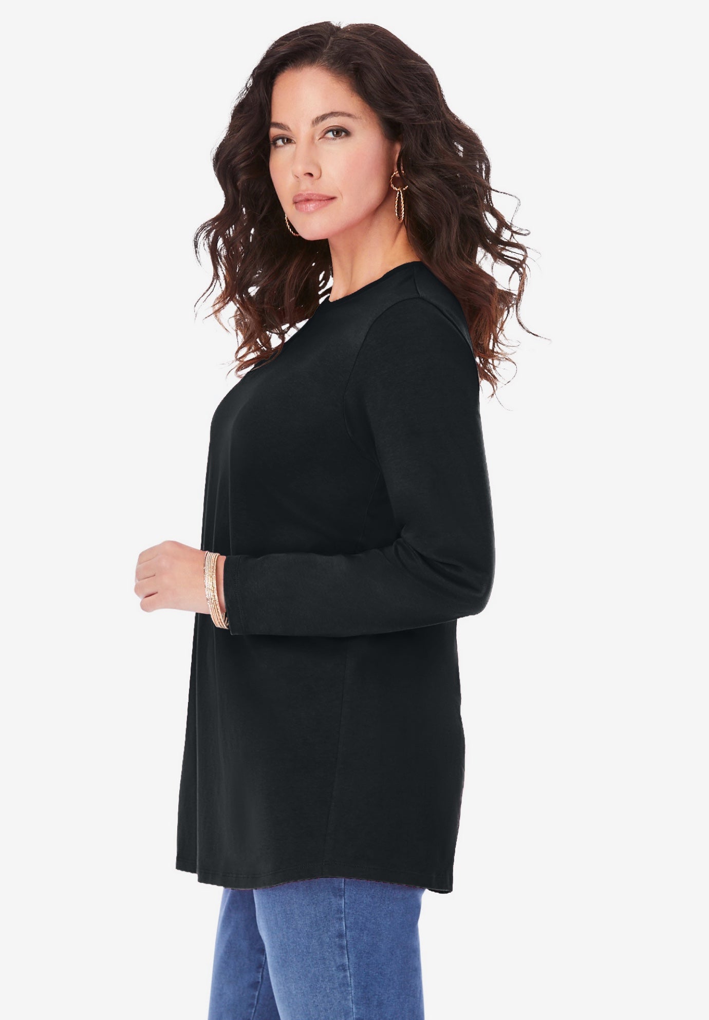 Plus Size Ultimate Cotton Crewneck Long Sleeve Tee image number 3