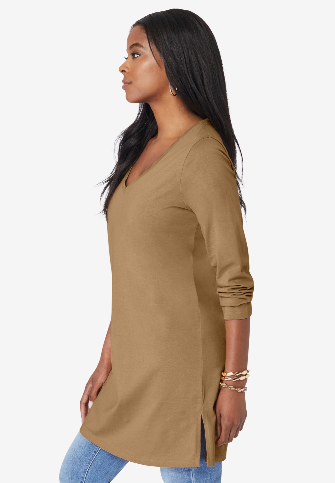 Plus Size Cotton Ultimate Long Sleeve V-Neck Tunic image number 3
