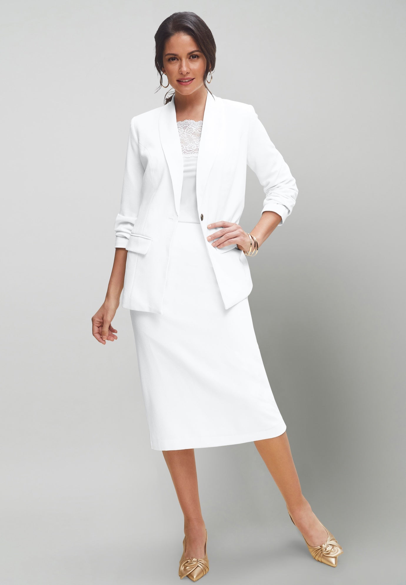 2-Piece Stretch Crepe Single-Breasted Skirt Suit image number 0