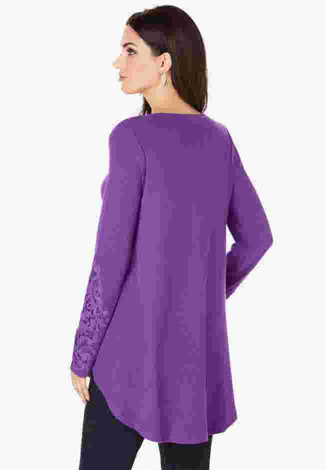 Plus Size Knit Thermal Lace Trim Tunic – Long Sleeve image number 1