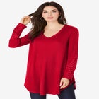 Plus Size Knit Thermal Lace Trim Tunic &ndash; Long Sleeve image number null
