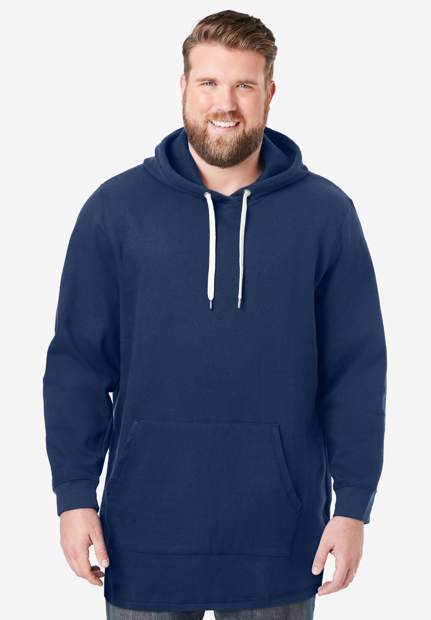 Fleece longer-length pullover hoodie image number 0