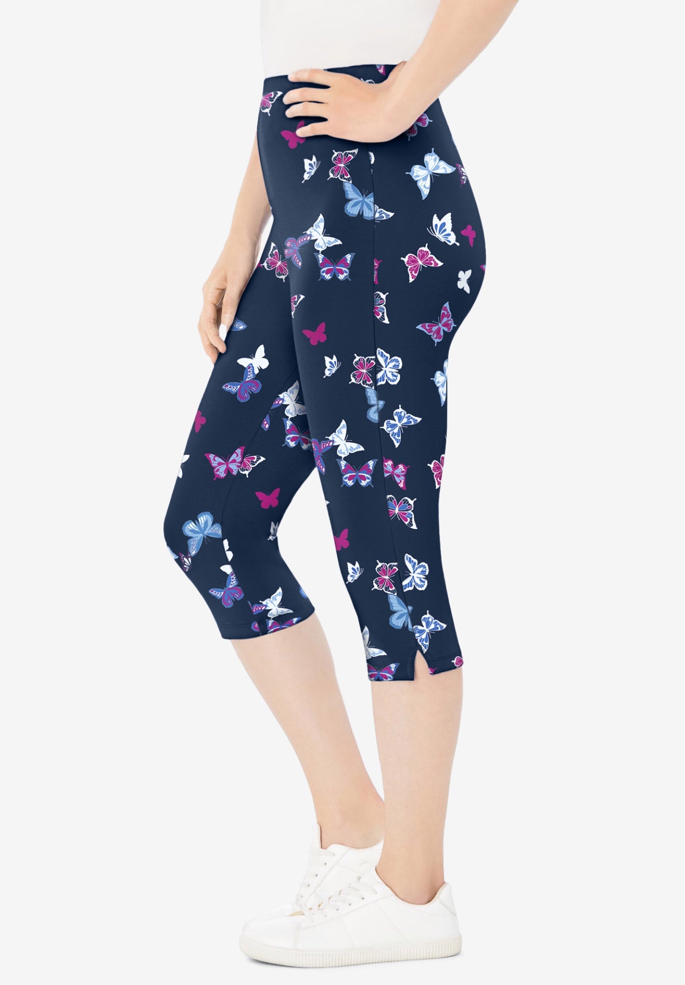Stretch-Cotton Knit Pull-On Printed Capri Leggings image number 1