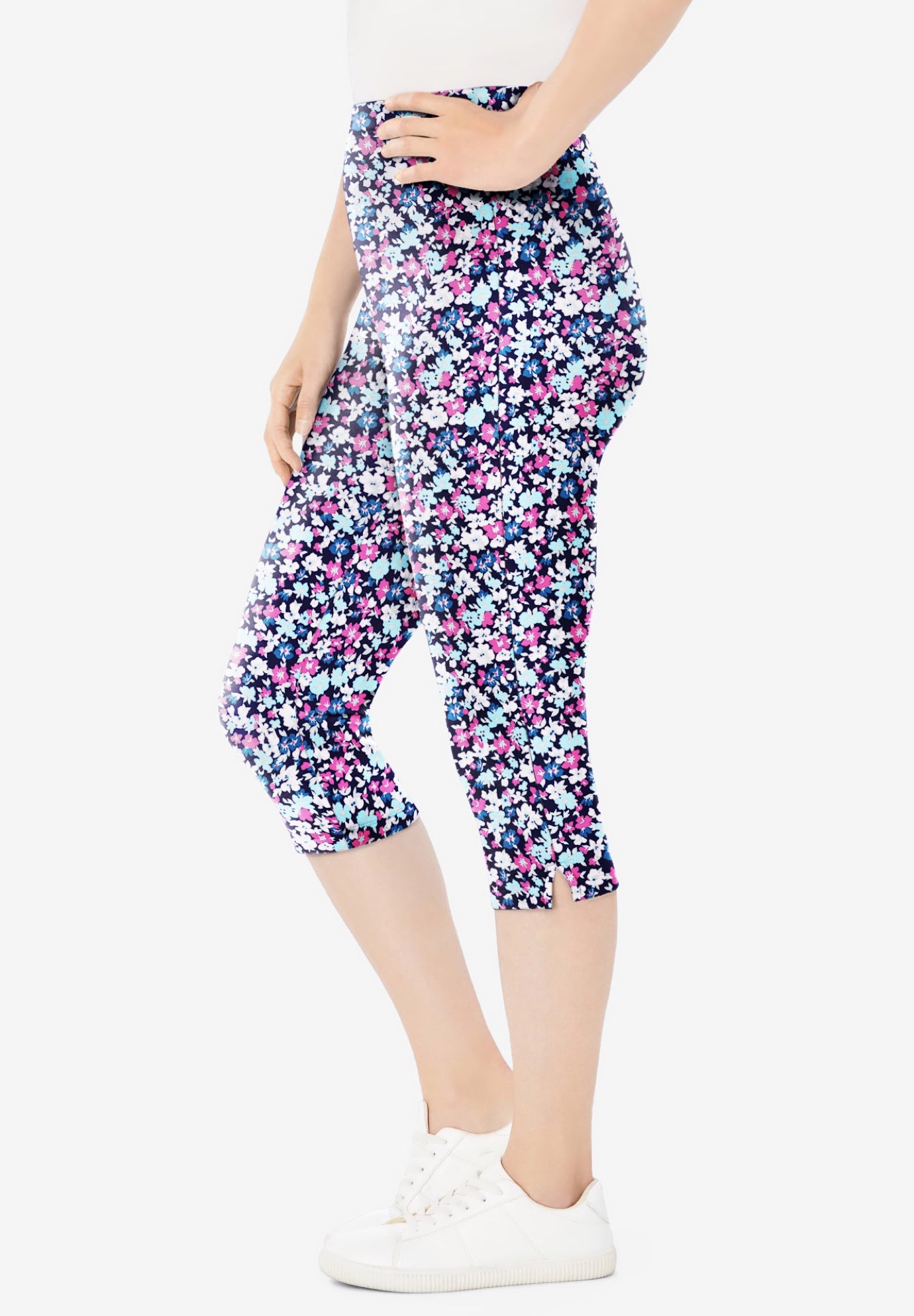 Stretch-Cotton Knit Pull-On Printed Capri Leggings image number 2