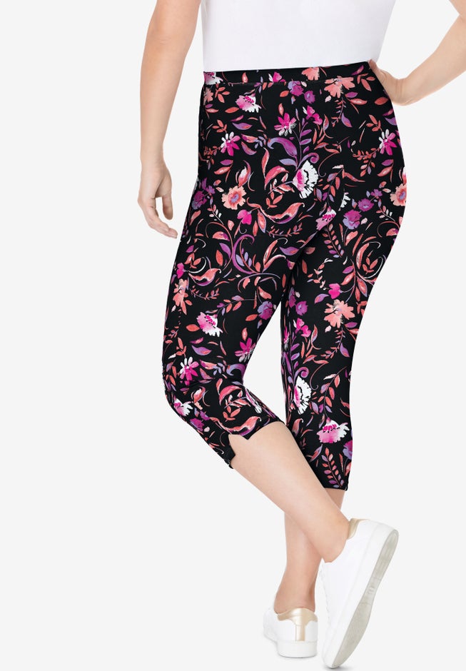 Stretch-Cotton Knit Pull-On Printed Capri Leggings image number 1