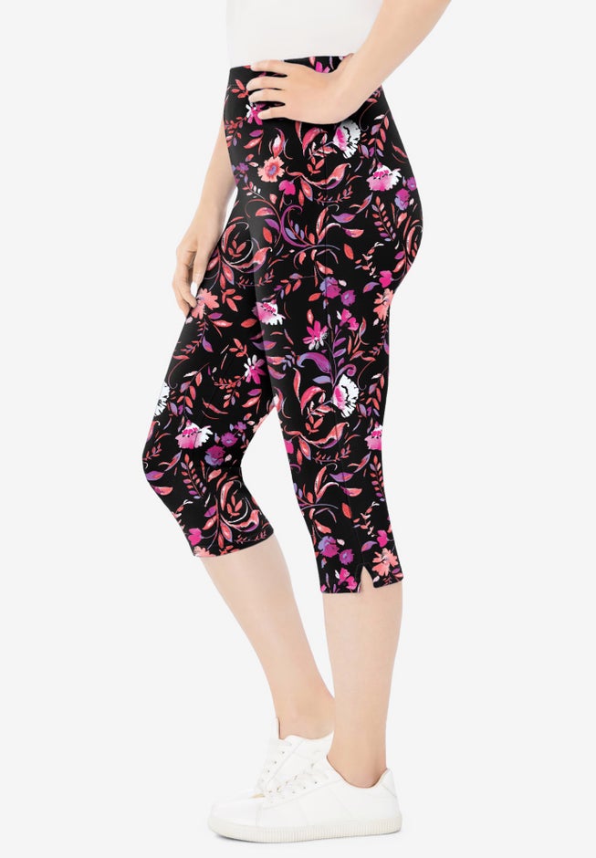 Stretch-Cotton Knit Pull-On Printed Capri Leggings image number 2