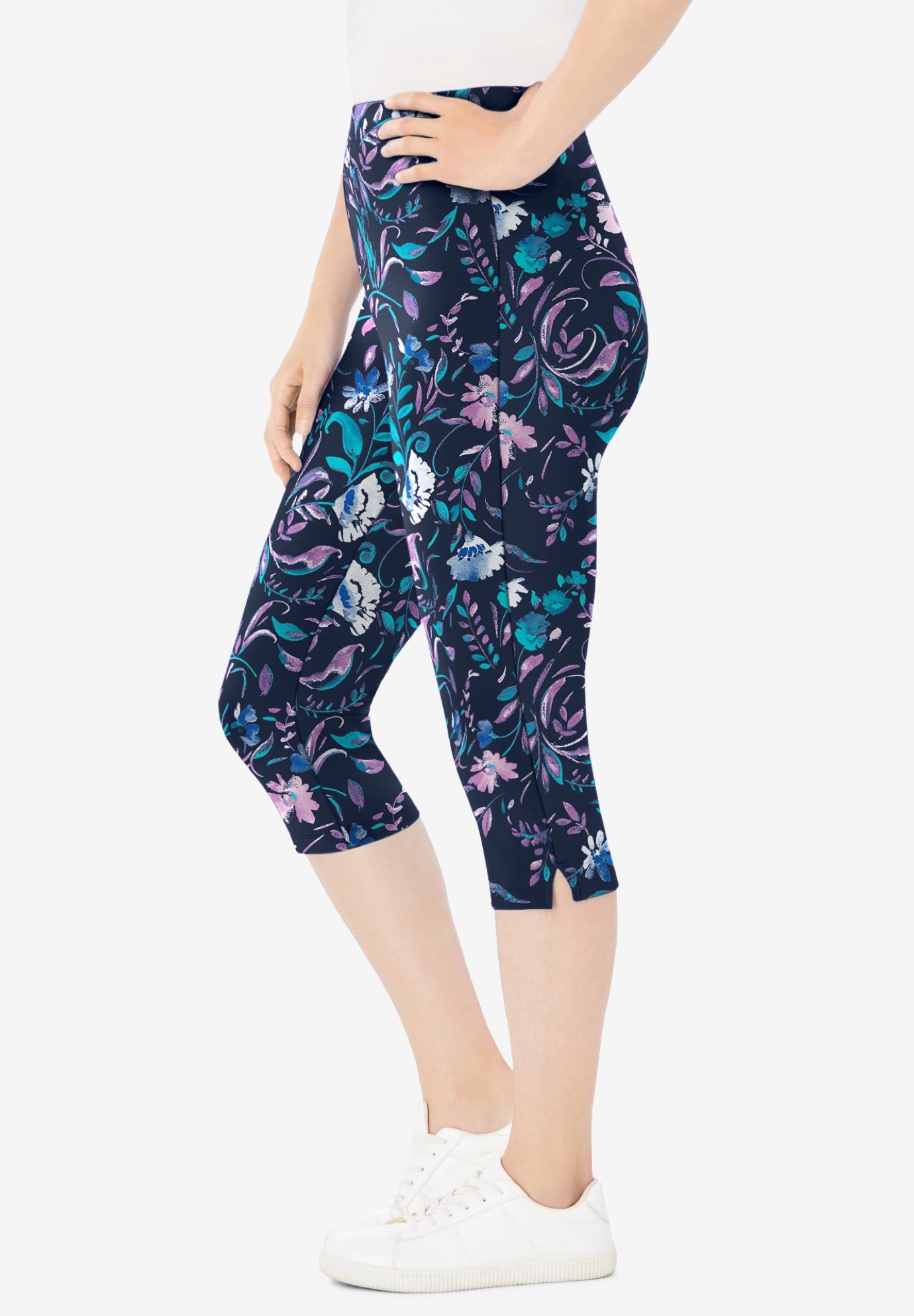 Stretch-Cotton Knit Pull-On Printed Capri Leggings image number 2