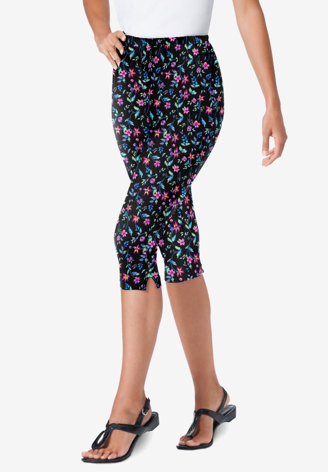 Stretch-Cotton Knit Pull-On Printed Capri Leggings image number 0