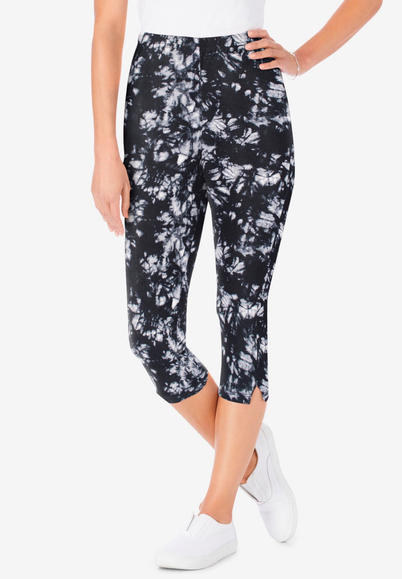 Stretch-Cotton Knit Pull-On Printed Capri Leggings image number 0