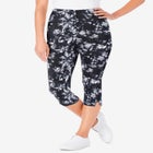 Stretch-Cotton Knit Pull-On Printed Capri Leggings image number null