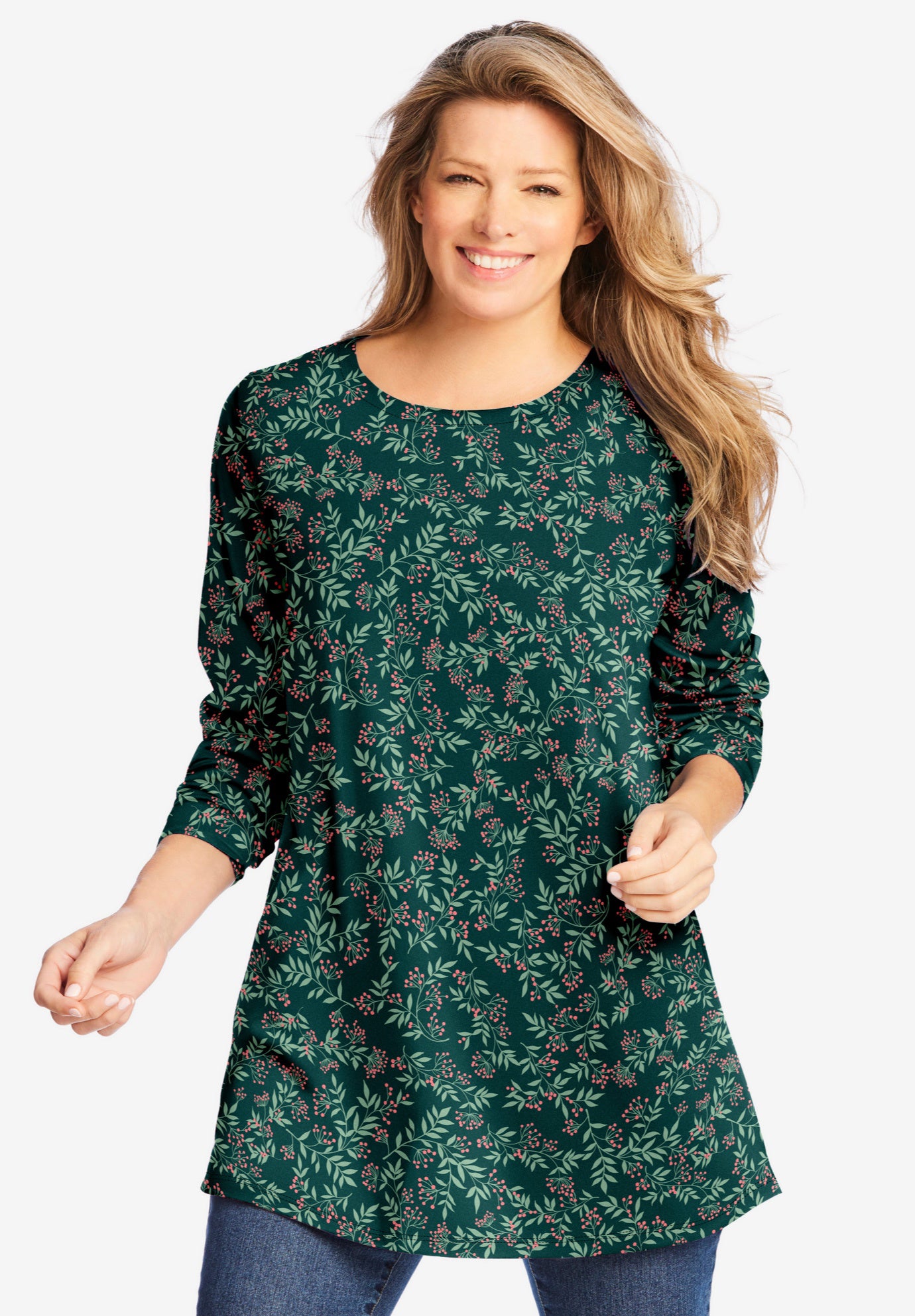 Perfect Printed Long-Sleeve Crewneck Tunic image number 0