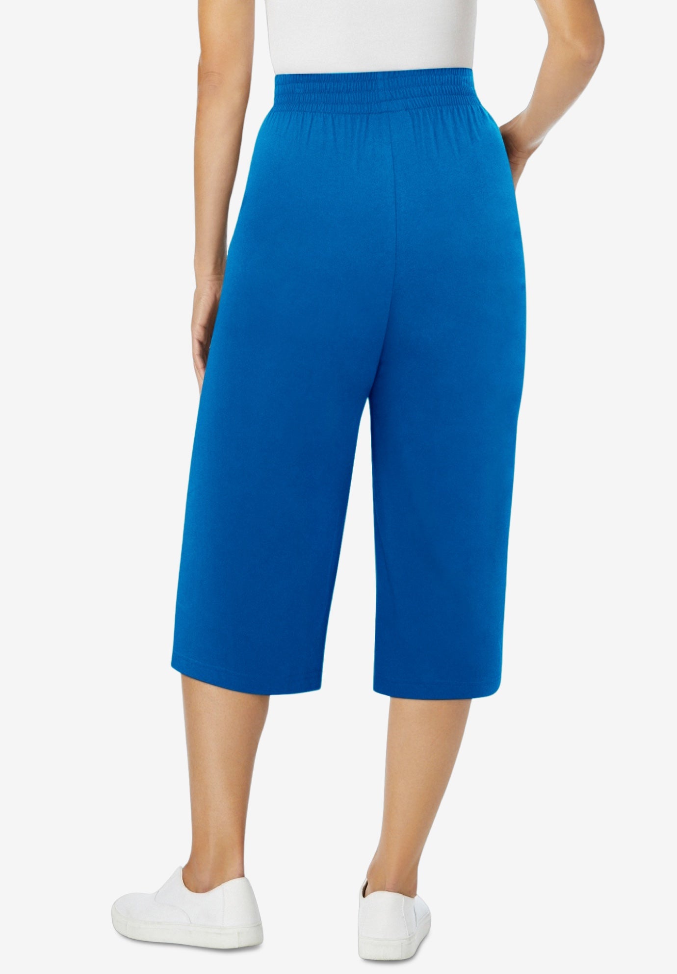 Elastic-Waist Pull-On Knit Pocket Capri Pants image number 1