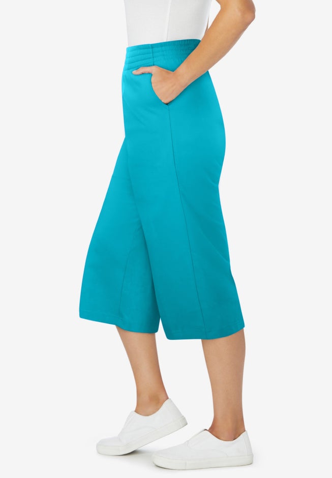 Elastic-Waist Pull-On Knit Pocket Capri Pants image number 3